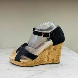 TOMS Clarissa Black Suede Leather Wedge Sandal Women’s Size 8.5